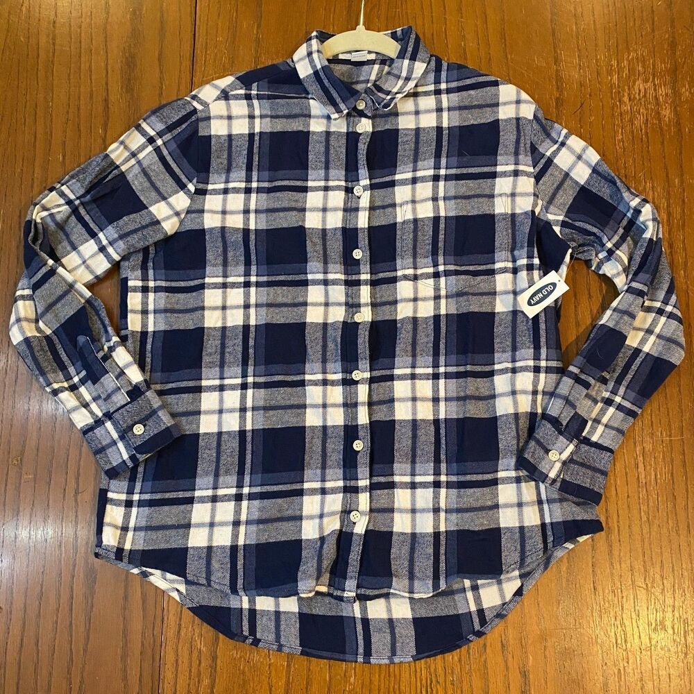 Grunge Indie Preppy Skater Plaid Flannel Button Up Shirt Blue White NWT Cotton S